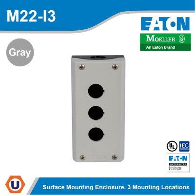EATON MOELLER M22-I3 Surface Mount, Polycarbonate, 3Holes, 22mm, Grey, 80mm, 153mm l M22-I3