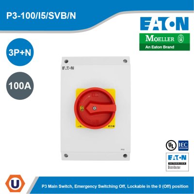 EATON Rotary Disconnect Main Switch Surface 100A Red Handle | P3-100/I5/SVB/N