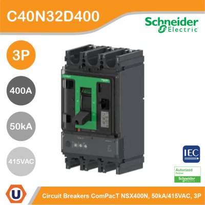 Schneider Electric Circuit breaker ComPacT NSX400N 50kA/415VAC 3P MicroLogic 2.3 trip unit 400A | C40N32D400