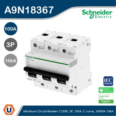 Schneider Electric Acti9 Miniature circuit-breaker, C120N, 3P, 100 A, C curve, 10000 A, 10 kA | A9N18367