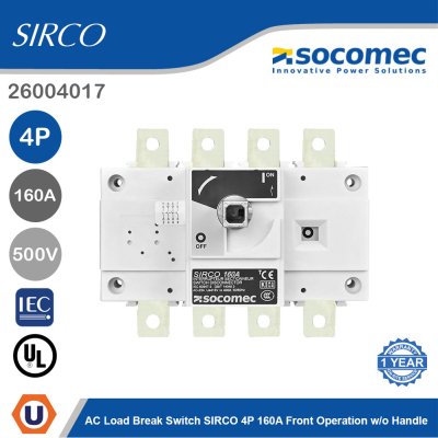 Socomec AC Load Break Switch SIRCO 4P 160A Front Operation w/o Handle | 26004017