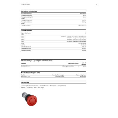 ABB Compact สวิตช์ฉุกเฉิน หมุนปลดล็อค 40 mm (Twist Release Red2NC) | 1SFA619550R1051 | CE4T-10R-02