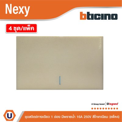 แพ็ค4 | BTicino ชุดสวิตช์ทางเดียว ขนาด 1ช่อง มีพรายน้ำ สีไทเทเนียม 1Way Switch 1Gang Titanium | Nexy