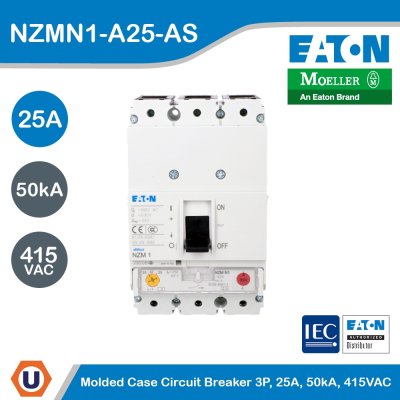 EATON Molded Case Circuit-Breaker (MCCB) 3P, 25A, 50kA 415VAC | NZMN1-A25-AS