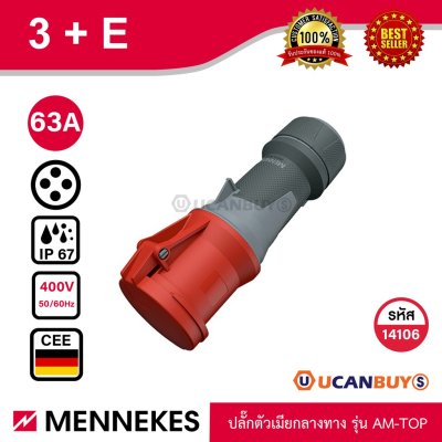 MENNEKES 14106 ปลั๊กตัวเมียกลางทาง (3P+E) 63A 400V IP44