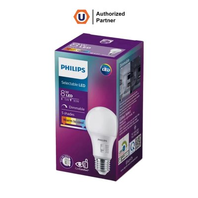 Philips หลอดไฟ Philips LED 8W ปรับเลือกเองได้ 5แสง หรี่แสงได้ Selectable & Dimmable ขั้วE27