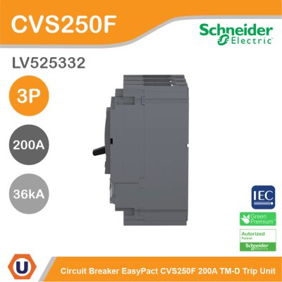 Schneider Electric Circuit breaker CVS250F 36 kA at 415 VAC 200 A TM-D trip unit 3P3d | LV525332