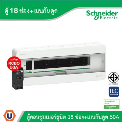 Schneider Electric ตู้แสควร์ดี 18 ช่อง + เมนเบรกเกอร์กันดูด 50A | S9HCL118+QO250C10RCBO30