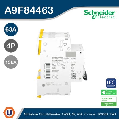 Schneider Electric Miniature Circuit-Breaker, Acti9 iC60H, 4P 63A | A9F84463
