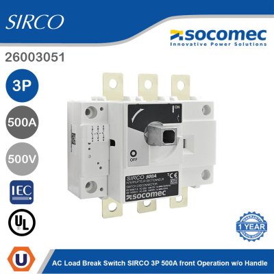 Socomec AC Load Break Switch SIRCO 3P 500A Front Operation w/o Handle | 26003051