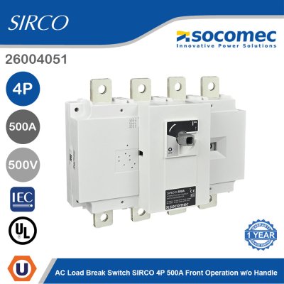 Socomec AC Load Break Switch SIRCO 4P 500A Front Operation w/o Handle | 26004051