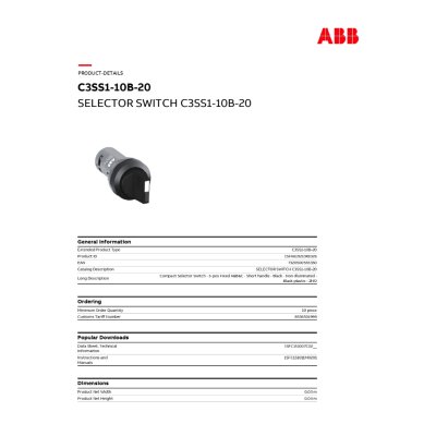 ABB Compact สวิตช์เลือกตำแหน่ง 3 ตำแหน่ง บิดค้าง Black 2NO | 1SFA619210R1026 | C3SS1-10B-20