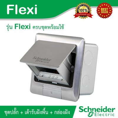 Schneider ชุดเต้ารับฝังพื้น+ปลั๊กคู่มีกราวด์ อลูมิเนียมพร้อมกล่องฝังและปลั๊กคู่มีกราวด์ รุ่น S-Flexi
