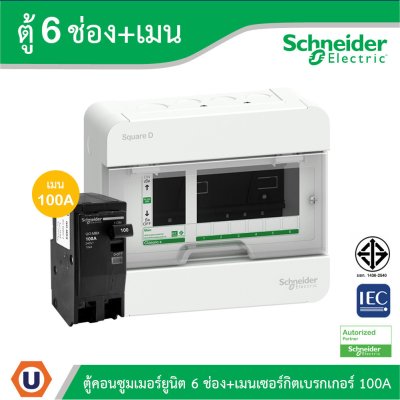 Schneider Electric ตู้แสควร์ดี 6 ช่อง + เมนเซอร์กิตเบรกเกอร์ 100A | S9HCL16+QO2100MBXT