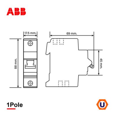 ABB - SH201-C6  ลูกย่อยเซอร์กิตเบรกเกอร์ 6 แอมป์ 1 โพล 6kA, MCB Mini Circuit Breaker1P, Breaking 6kA