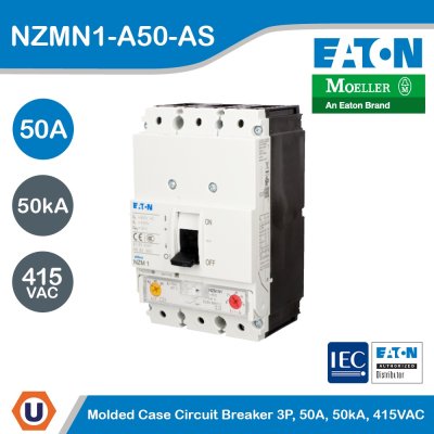 EATON Molded Case Circuit-Breaker (MCCB) 3P, 50A, 50kA 415VAC | NZMN1-A50-AS