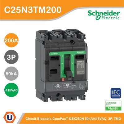 Schneider Electric Circuit breaker ComPacT NSX250N 50kA/415VAC 3P TMD trip unit 200A | C25N3TM200
