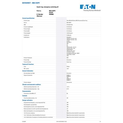 Eaton M22 pushbutton guard ring, M22 Emergency Stop Operator Guard Ring, 22.5 mm, Button: Yellow, IP66, | M22-XGPV