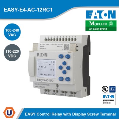 EATON Control Relays EasyE4 with Display (expandable, Ethernet)100-240 VAC/DC | EASY-E4-AC-12RC1