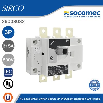 Socomec AC Load Break Switch SIRCO 3P 315A Front Operation w/o Handle | 26003032