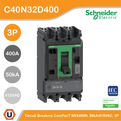 Schneider Electric Circuit breaker ComPacT NSX400N 50kA/415VAC 3P MicroLogic 2.3 trip unit 400A | C40N32D400