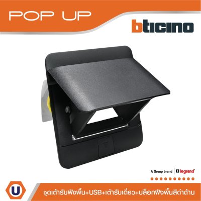 BTicino ชุดเต้ารับฝังพื้น  กล่องฝังพื้น ปลั๊กเดี่ยว+USB สีดำ | Matix