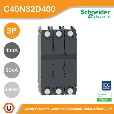 Schneider Electric Circuit breaker ComPacT NSX400N 50kA/415VAC 3P MicroLogic 2.3 trip unit 400A | C40N32D400