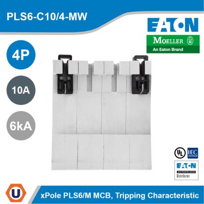 EATON ลูกย่อยเซอร์กิตเบรกเกอร์ขนาดเล็ก (MCB) 4P 10A 6kA รหัส PLS6-C10/4