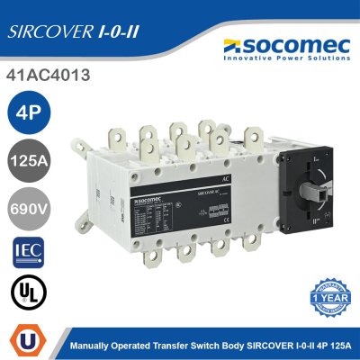 Socomec Manually Operated Transfer Switch Body SIRCOVER I-0-II 4P 125A | 41AC4013
