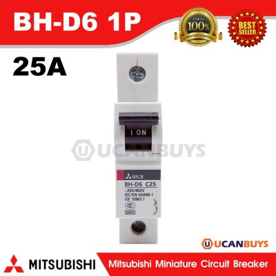 Mitsubishi MCB 1 Pole 25A 6kA รุ่น BH-D6 1P 25A Miniature Circuit Breaker