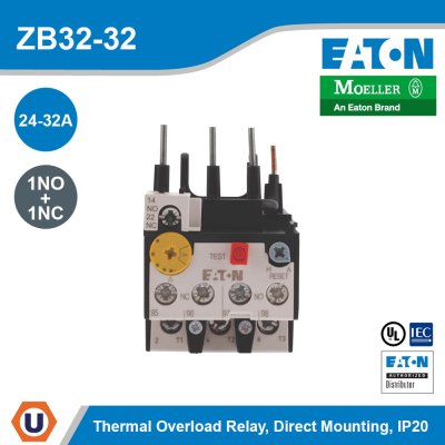 EATON Moeller Series ZB Thermal Overload Relay 24-32A 1NO 1 NC Direct Mounting IP20 | ZB32-32