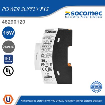 Socomec P15 Power Supply 100-240 VAC/24 VDC 15W for DIRIS Digiware | 48290120