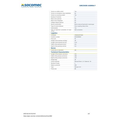 Socomec Manually Operated Transfer Switch Body SIRCOVER I-0-II 4P 800A | 41AC4080