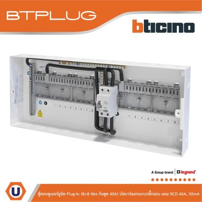 BTicino ตู้คอนซูเมอร์ยูนิต Plug-In (8+8ช่อง กันดูด 40A) บัสบาร์แยกแบบปลั๊กอิน รุ่น BTCS88A40