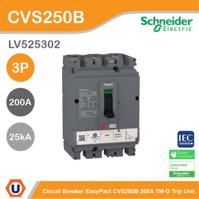 Schneider Electric Circuit Breaker CVS250B 25 kA at 415 VAC 200A TM-D trip unit, 3P3d | LV525302