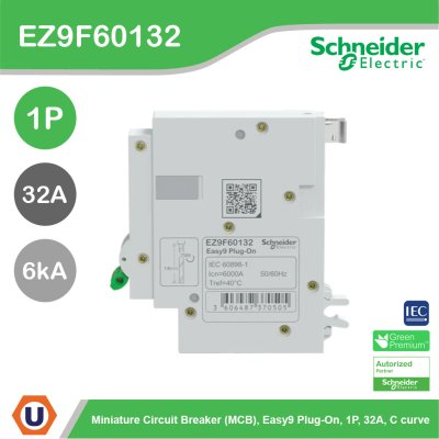 Schneider Electric เซอร์กิตเบรกเกอร์ รุ่น Easy9 Plug-On ขนาด 1P 6kA 32A รหัส EZ9F60132