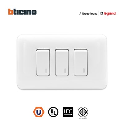 BTicino ชุดสวิตช์ทางเดียว 3 ตัว พร้อมฝาครอบ สีขาว รุ่น Magic Advance