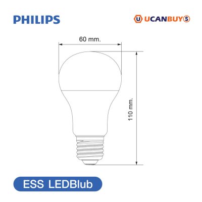 PHILIPS (แพ็คคู่) หลอดไฟ Essential LEDBulb 11W ขั้วE27 แสงคูลเดย์ไลท์ 6500K | 929002299897