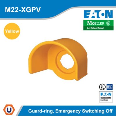 Eaton M22 pushbutton guard ring, M22 Emergency Stop Operator Guard Ring, 22.5 mm, Button: Yellow, IP66, | M22-XGPV