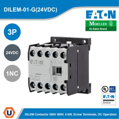 EATON Moeller Series DILEM Contactor 24 VDC 3P 380V 400V 4kW 1NC | DILEM-01-G(24VDC)