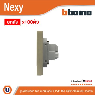 ยกลัง | BTicno ชุดเต้ารับเดี่ยว 3 ขา Socket 2P+E 16A 250V สีไทเทเนียม รุ่น Nexy