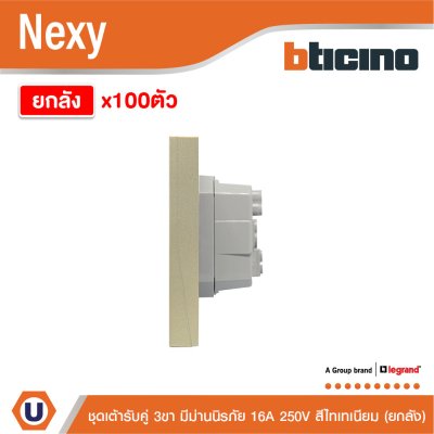 ยกลัง | BTicino ชุดเต้ารับคู่มีกราวด์ 3 ขา มีม่านนิรภัย สีไทเทเนียม 16A 250V รุ่น Nexy | QT4185A