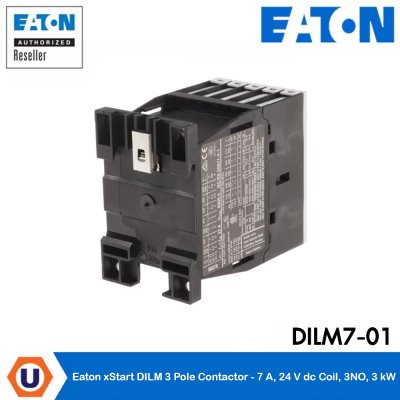EATON xStart DILM 3 Pole Contactor - 7 A, 24 V dc Coil, 3NO, 3 kW | DILM7- 01(24VDC)