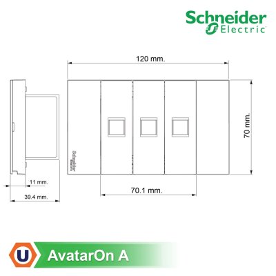 Schneider Electric ชุดเต้ารับคอมพิวเตอร์ (LAN) CAT6 ขนาด 1 ช่อง 3 ตัว พร้อมฝาครอบ สีดำ รุ่น AvatarOn A