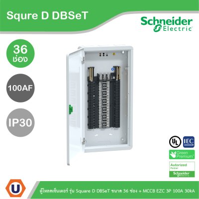 Schneider Electric ตู้โหลดเซ็นเตอร์ รุ่น Square D DBSeT ขนาด 36ช่อง + MCCB รุ่น EZC 3P 100A 30kA