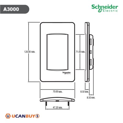 Schneider ชุดสวิตช์ทางเดียว 1 ตัว พร้อมฝาครอบ 3 ช่อง รุ่น Concept รหัส 3031E1P_2M_F + A3000