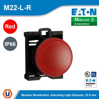 EATON M22 Modular Pushbutton Indicating Light Operator Flush IP66 22.5 mm. Red | M22-L-R