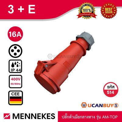 MENNEKES 514 ปลั๊กตัวเมียกลางทาง (3P+E) 16A 400V IP44