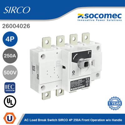 Socomec AC Load Break Switch SIRCO 4P 250A Front Operation w/o Handle | 26004026