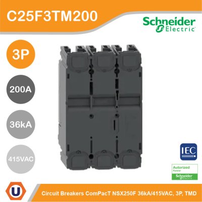 Schneider Electric Circuit Breaker ComPact NSX250F 36kA/415VAC 3P TMD trip unit 200A | C25F3TM200
